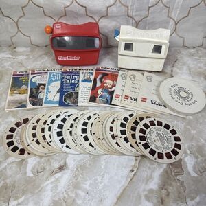 2 Vintage GAF View Master Viewer w/24 Sets Of Reels Disney Roadrunner Godzilla